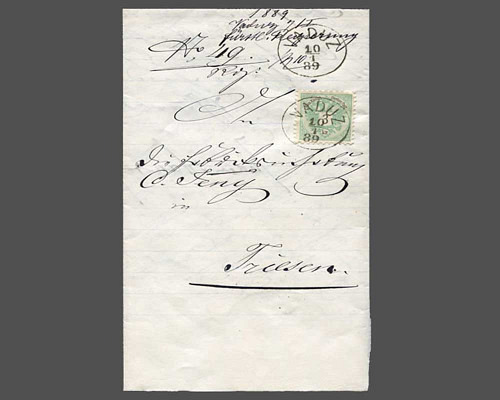 3 Kreuzer 1883 dunkelgrün auf Faltbrief