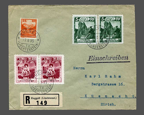 25 Rp. Freimarke 1933 mit Paaren 3 + 5 R
