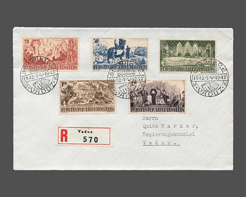 600-Jahrfeier Vaduz 1942 auf R-Brief mit