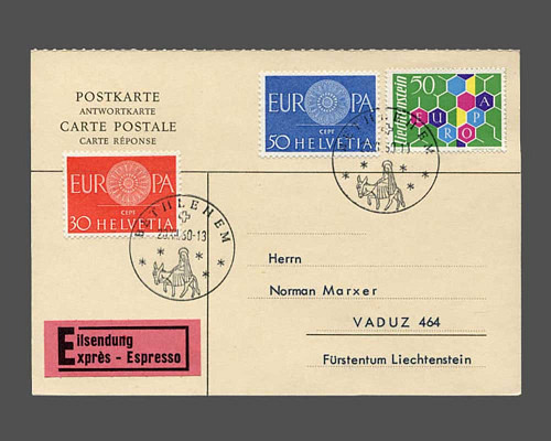 CHF 0.50 Europa 1960 mit Schweiz 30 + 50