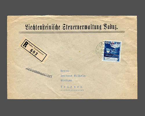 30 Rp. Zähnung 11 1/2 auf R-Brief der St