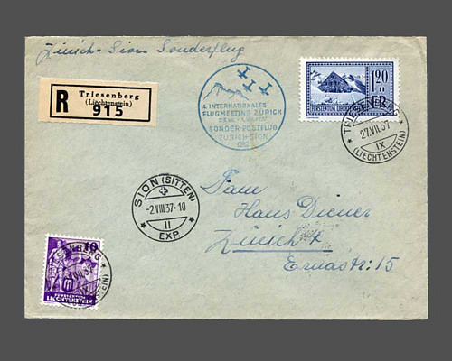 1.20 Fr. Freimarke 1934 und 10 Rp. Freim