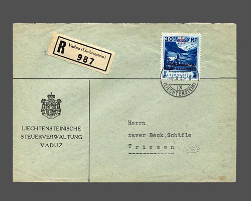 30 Rp. Zähnung 11 1/2 auf R-Brief der St