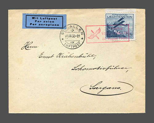 LBK Nr. 34 a, 1. Postflug Vaduz-St. Gall